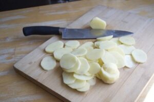 thinly sliced potatoes for easy cheesy baked dish