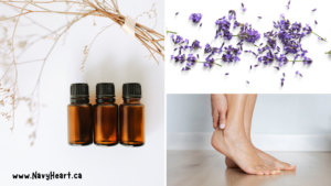 Brown essential oil bottles, lavender and sprained ankle