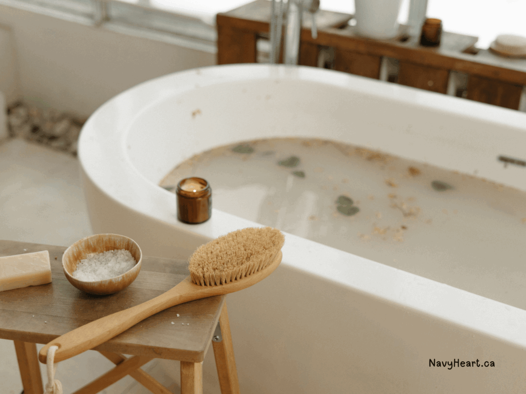 prepped bath with lavender vanilla bath soak in the water