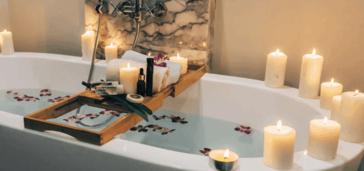 Selfcare sunday bath ritual, candles, bath soak and relaxation