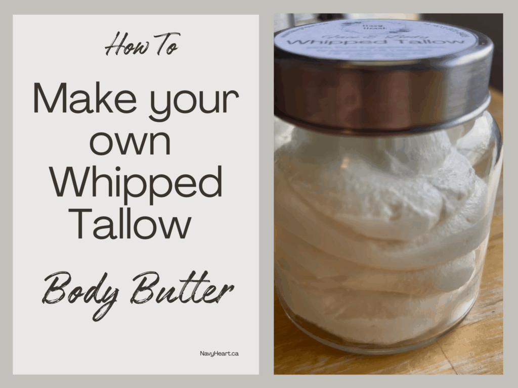 How to make your own whipped tallow body butter, glass jar of whipped tallow