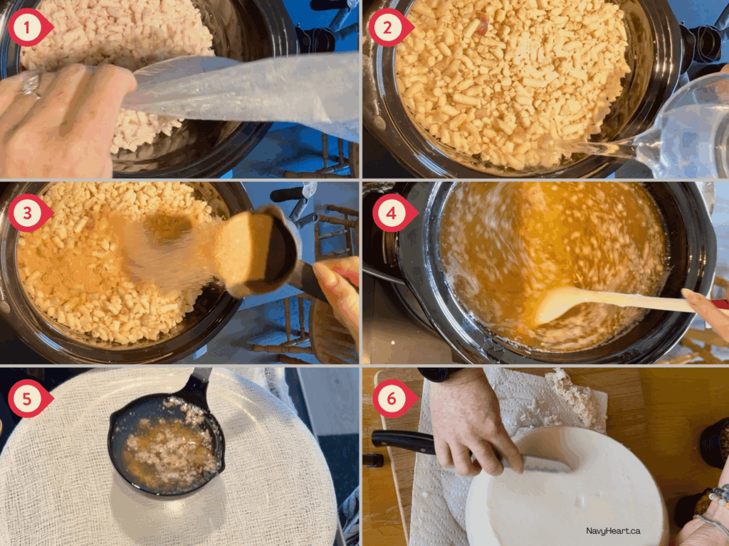 step by step process of making your own whipped tallow body butter Rendering tallow with the wet method in a slow cooker then straining it then cleaning it